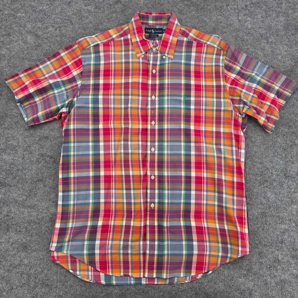 Ralph Lauren Mens Blake Plaid Short Sleeve Button Down Shirt Multi Color Large